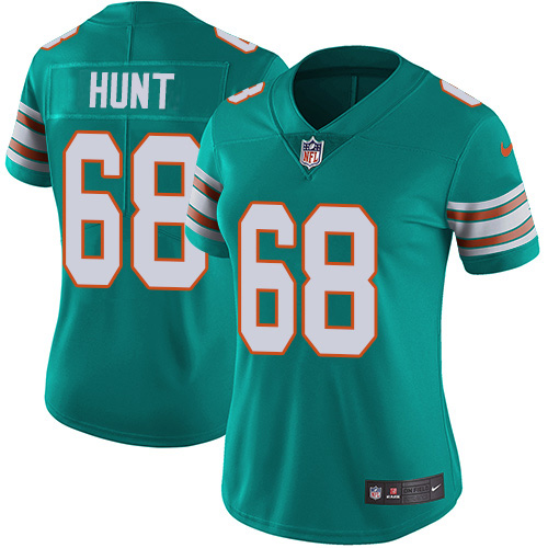 Nike Miami Dolphins #68 Robert Hunt Aqua Green Alternate Women Stitched NFL Vapor Untouchable Limited Jersey->women nfl jersey->Women Jersey